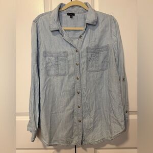 Talbots Woman Light Blue Tencel Chambray Button Front Shirt Size X